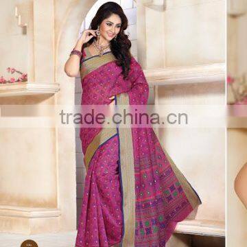 Dark Magenta Cotton Silk Trendy Saree For Womens