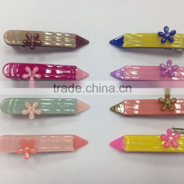 Pencil shape hair duck clip brand metal hair clip diamante flower hair accessories