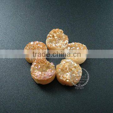 12MM champagne color plated druzy quartz irregular surface round stone cabochon for DIY earrings,rings supplies 4110124