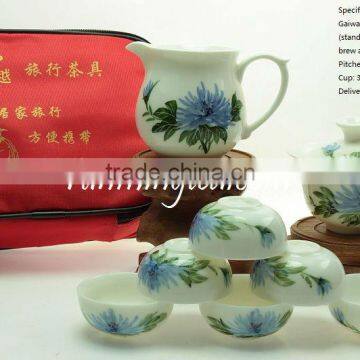 Hand Painted Chrysanthemum Flower Portable Travel Tea Set