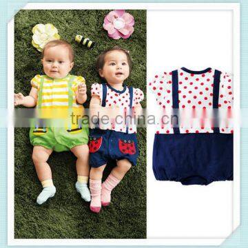 new cartoon baby clothing boys girls casual dot Ladybug bee pocket striped strap shorts jumpsuit newborn baby rompers