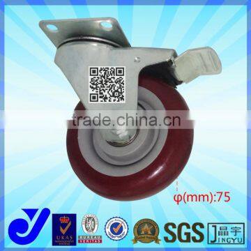 303|3 inch top fixed mute rubber caster with brake|Trolley caster wheel