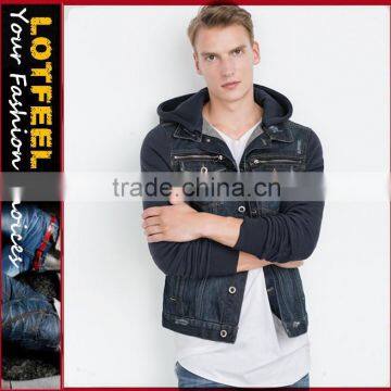 Men's Denim Fleece Hooded denim jeans Jacket fleece lined denim jacket (LOTJ275)