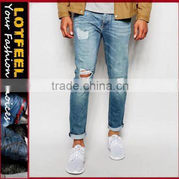 cheap skinny jeans brand jeans wholesale Distressed denim man skinny jeans pant with Rip Knee jeans size 34 (LOTA013)