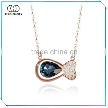 Rose gold plated silver fish pendant necklace