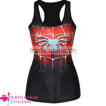 2015 new design ladies cute cheap tank tops spider printed wholesale