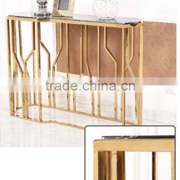 Special Model OEM Design Black Marble Top Console Table With Golden Stainless Steel Base For Home Use photo-2