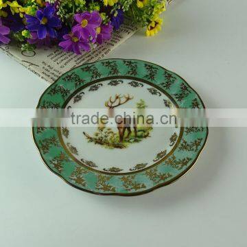 New stock porcelain dinner plate with decal design and gold line, cheap round porcelain plate