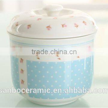 Chinese Style Home Ceramic Salt & Sugar Pot With Lid, Blue Flower Decal Printing photo-4