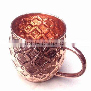 BPA FREE 100% COPPERTISAN MOSCOW MULE MUG, NEW ARRIVAL EMBOSSED BARREL SHAPE PURE COPPER MOSCOW MULE MUG