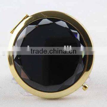 Flip type metal gemstone shaped round mirror with snap hook/mirror