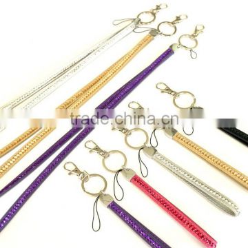 High Quality Promotion Gift PU Leather Key Chain with Crystal Gem, Swivel Snap Hooks, Key ring accembly, Acrylic Gem Key chain