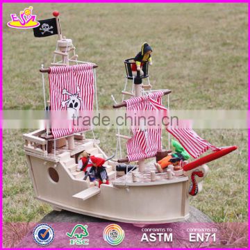 2017 new design funny children wooden pirate ship toy for sale W03B061