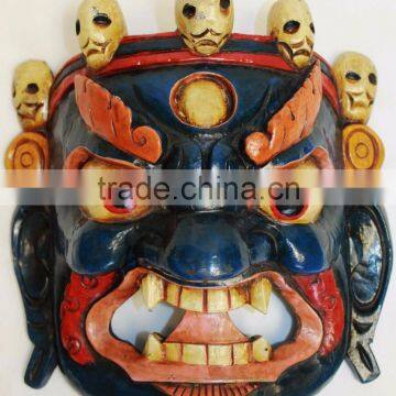 Hand Crafted Wooden Mask of Bhairab Mahakal Wall Hanging Made In Nepal