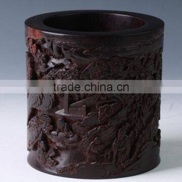 Chinese unique wooden carving pencil vase brush pot handicraft