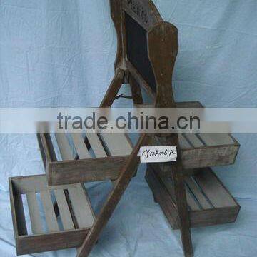 2 tiers Antique Wood Flower Display Stand with blackboard