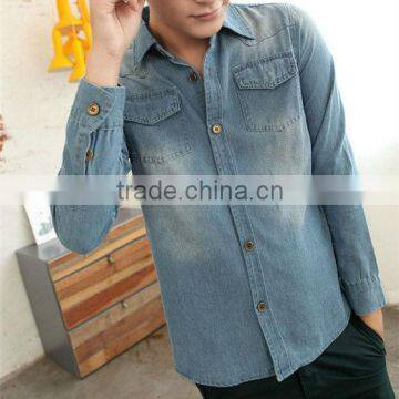 Mens denim shirts slim fit casual cotton denim shirts