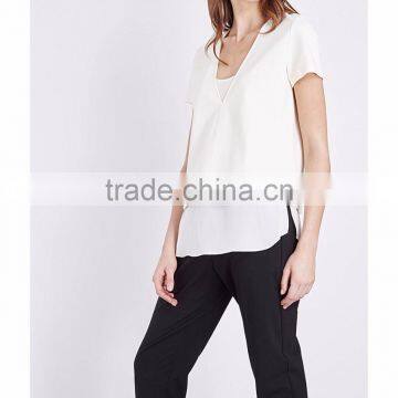 Wholesale Women V-neck Short Sleeves Stretch Crepe Detachable Silk Georgette Camisole(DQE0176T) photo-3