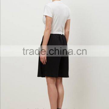 Wholesale Loose Fit Wide Leg Open Women Black Rib Custom Sweat Shorts photo-3