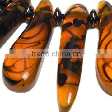 Europe and the United States Big Amber Resin Stone Pendant Woven Necklace photo-5