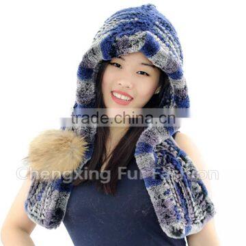 CX-C-242Q Genuine Rex Rabbit Fur Knitted Girls Fashion Winter Hat photo-6
