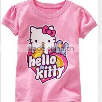 girls light pink hello kitty cartoon t-shirts children's summer cotton tops kids summer clothes