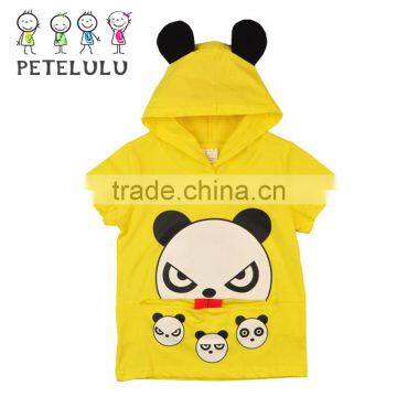 100% Cotton Single Jersey Cute Panda 2-10 Years Kids Hooded T-shirt Tops