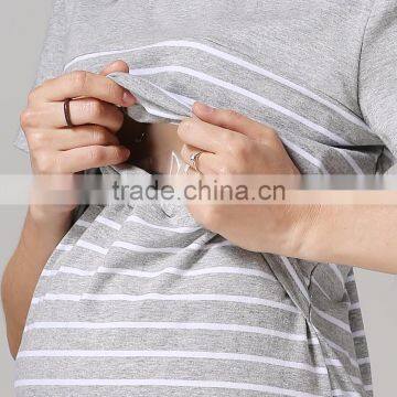 Pregnant Woman Nursing Clothes for Breastfeeding White and Gray Strips Tops Wholesale Maternity T-shirts photo-4