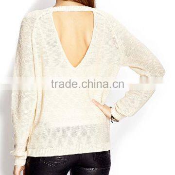 Custom Crew Neck Slub Knitted Pullover Sweater With Back Opening photo-2