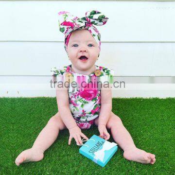 S33499W Summer Fashion Lace Sleeveless Backless Floral Cotton Bow Baby Romper photo-3