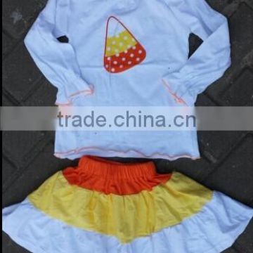 halloween candy corn top and skirt set halloween boutique outfits Wholesale children fall boutique outfits