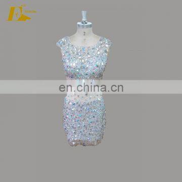 Luxury Crystal Beaded Cap Sleeve See Through Tulle Sexy Short Formal Cocktail Dresses