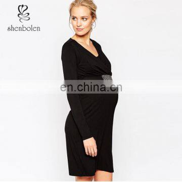 Black color nursing style pregnant dresses for women 2015