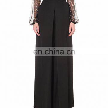 Hot sale New Fashion Black Wide Leg Box Pleat Pocketed Troese Women Dress Pants