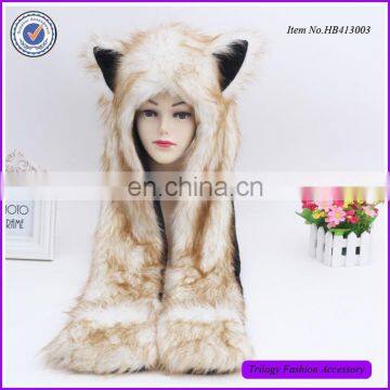 2015 Custom Trendy Moon Wolf Fur Animal Hoods With Scarf Gloves Pockets Paws