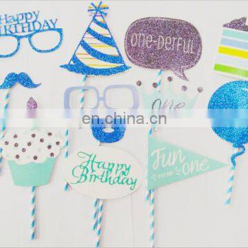 Happy birthday party favor one birthday glitter paper photo props for boy birthday party decoration