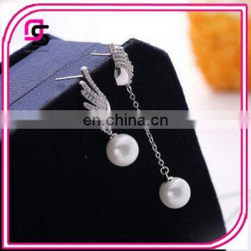 long beautiful elegant wings pearl hanging women earrings