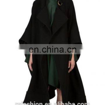 Ladies Oversized Wool-blend Cape Buckled Collar Open Front Heating Mantle Dust Coat photo-4