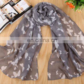 custom butterfully cartoon printing simple Polyester Fashion shawl silk scarf