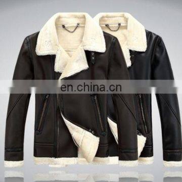 New Mens Military Sheep skin moto leather collar lining fleece suede jacket coat