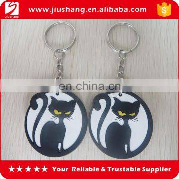 round double-sided 3d embossed pvc keychain with cat logo