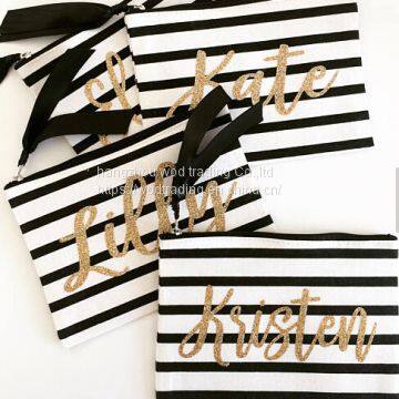 personalized makeup bab bridemaid gift black and white stripe bag