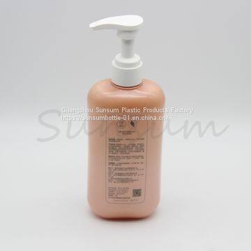 Free Sample 500ml Orange Flat Plastic Cosmetic Body Wash Bottle With Lotion Pump photo-3