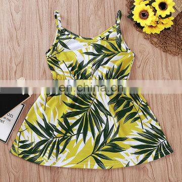 Baby Girl Dress leaf print Kids Summer Yellow Sleeveless Dress Casual v-neck for 1-6T