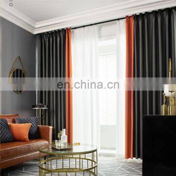 Wholesale double sided hemp thick patchwork shading heat insulation fabric hotel bedroom living room finished blackout curtain