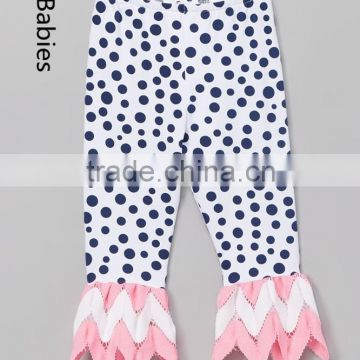 Wholesale custom navy polka dot fabric flare printed capri leggings