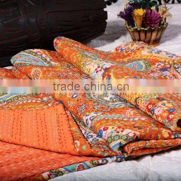 Indain kantha Queen Quilt Handmade Reversible Queen Size Gudari Bohemian Throws Blanket