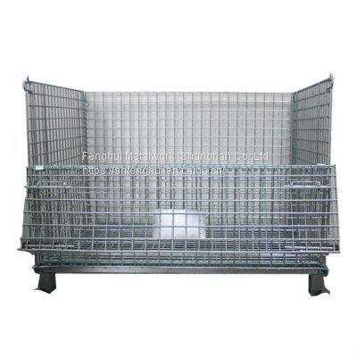 Collapsible storage steel wire mesh container folding stillage cage industrial transport forklift stackable metal box pallet