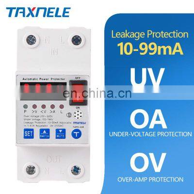 Adjustable Over Voltage Under Voltage Protector Automatic 63A 40A RCBO Lightning Surge Power Leakage Protector photo-2
