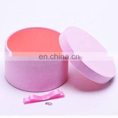 Factory Price Custom Make Two Pieces Cardboard Paper Suede Surface Round Packaging Box for Fresh Flower